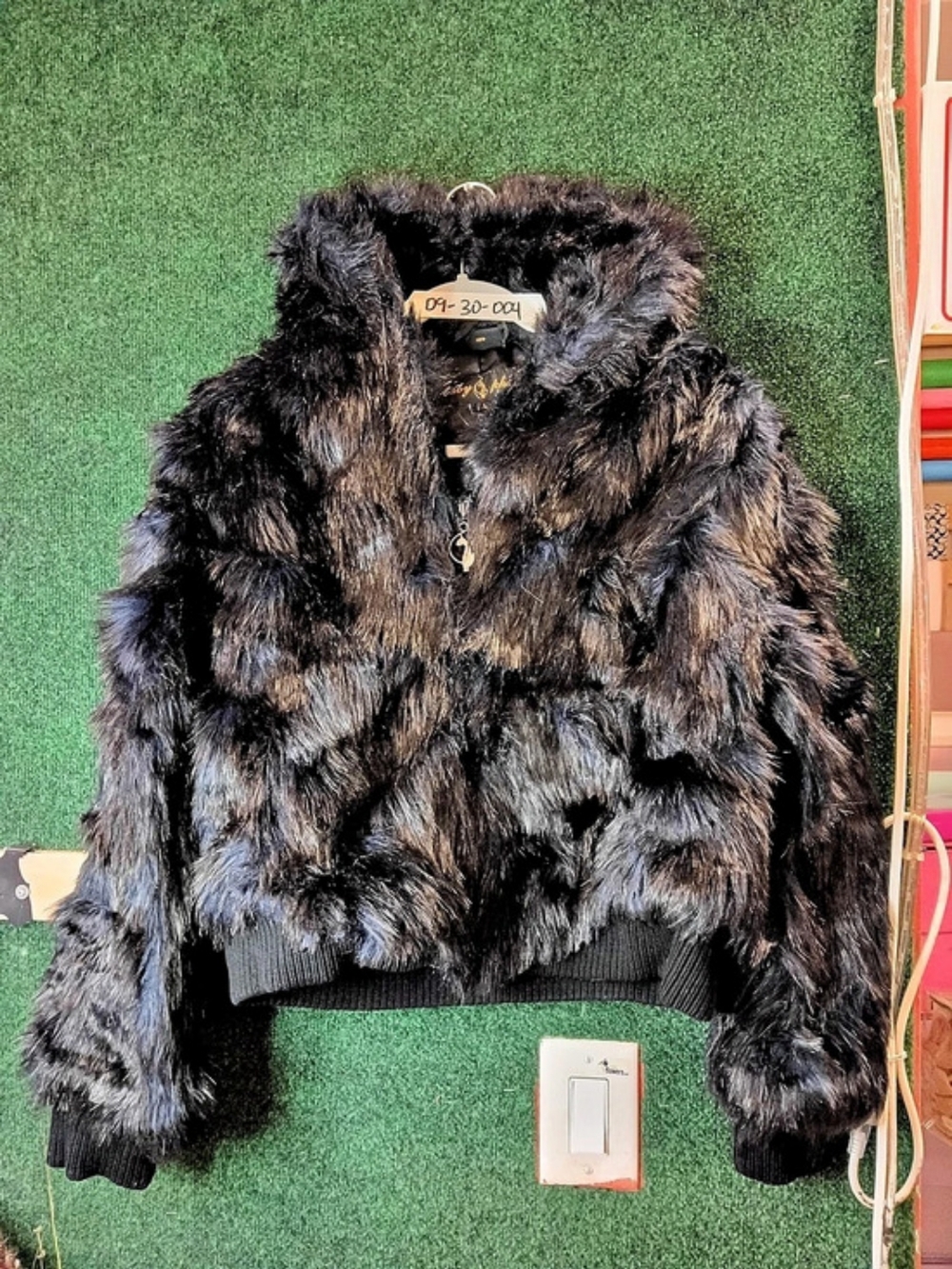 baby phat Faux Fur Bomber Jacket Black Large